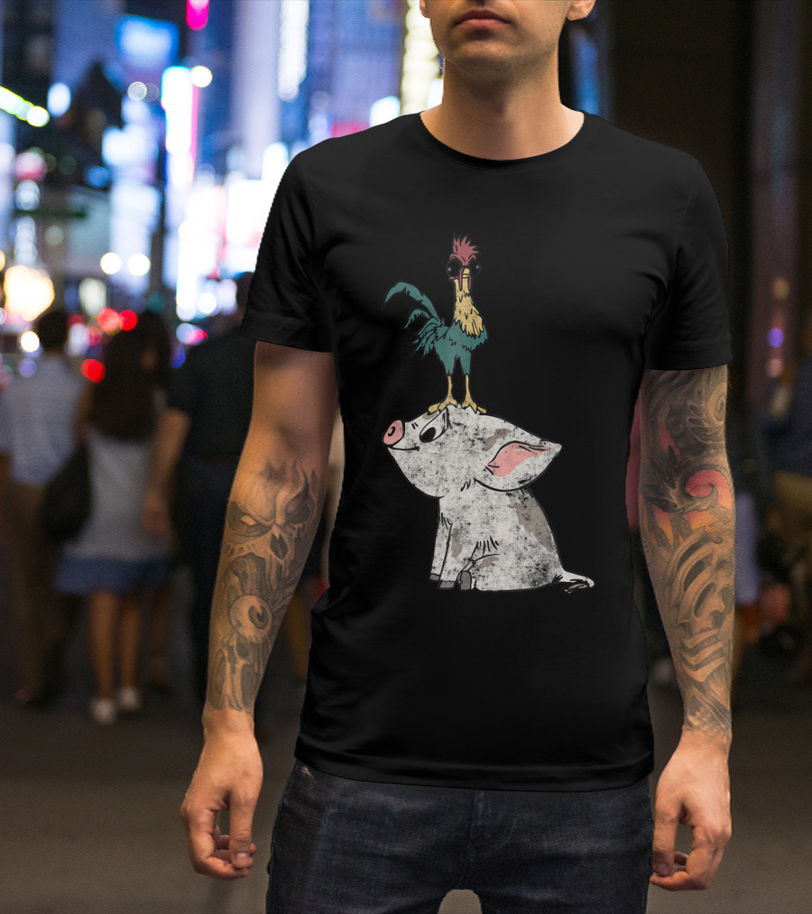 Moana Hei Hei Standing On Pua Disney Characters T-Shirt