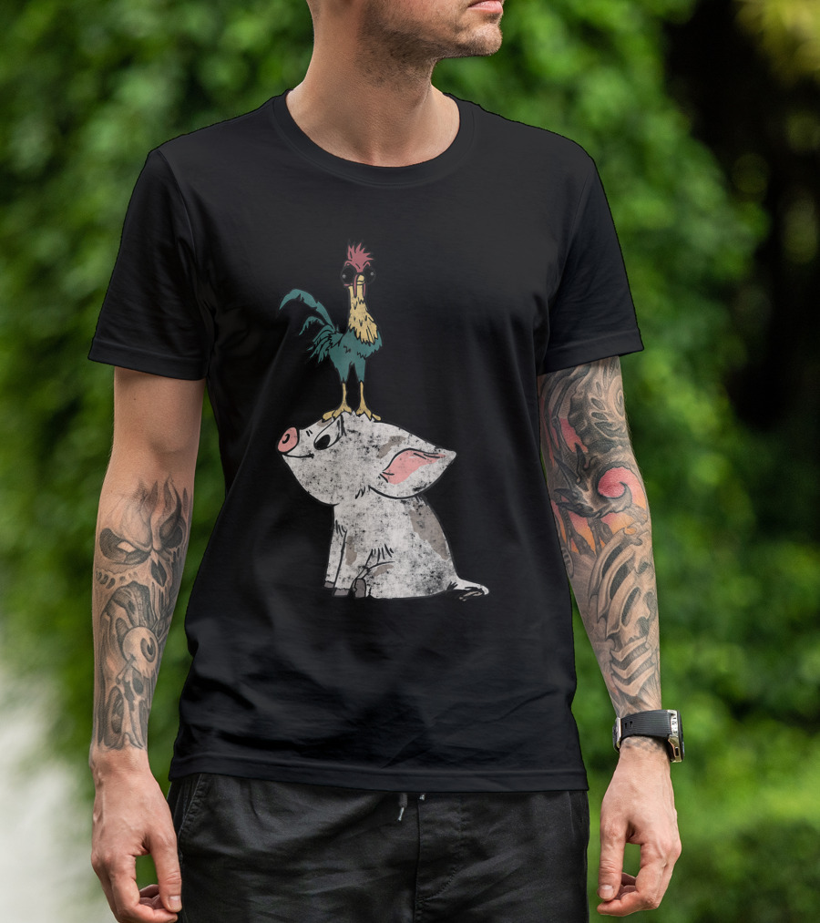 Moana Hei Hei Standing On Pua Disney Characters T-Shirt