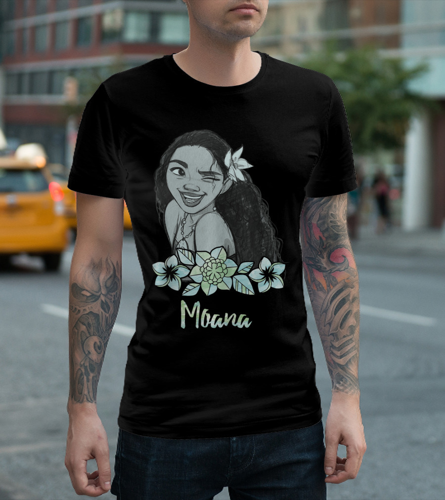 Disney Moana Laughing Sketch Floral Winking T-Shirt