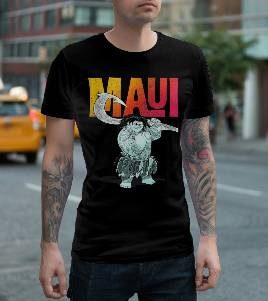 Disney Moana Maui Tough Pose Gradient Text T-Shirt