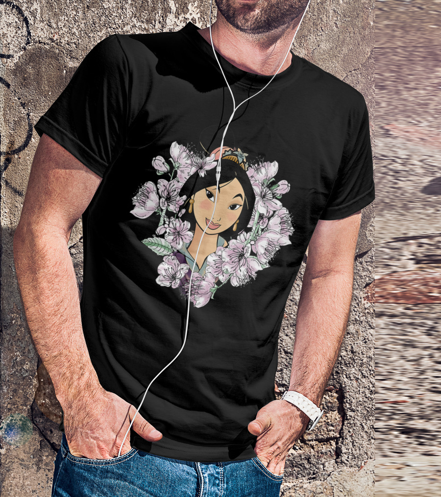 Mulan Surrounded By Cherry Blossoms Disney Princess Floral Framed T-Shirt