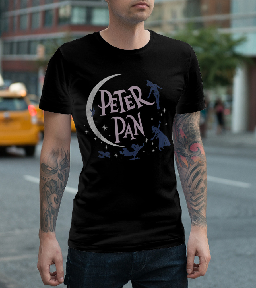 Disney Peter Pan Characters with Crescent Moon and Stars T-Shirt