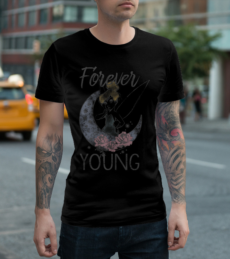 Disney Peter Pan Tinker Bell Forever Young Moon Roses T-Shirt