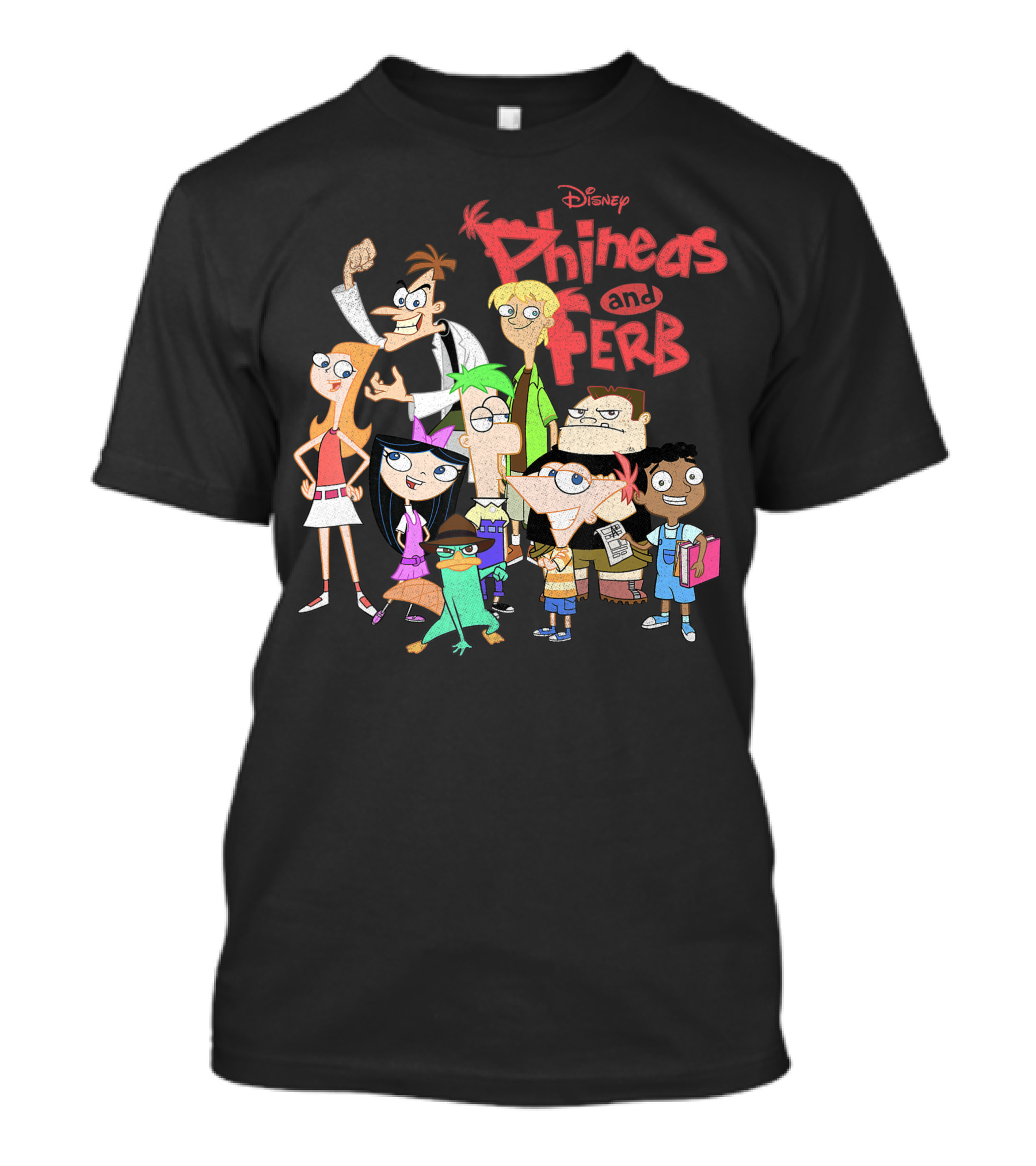 Disney Phineas And Ferb The Group Cast Duo Agent Perry Doofenshmirtz Adventure Team T-Shirt