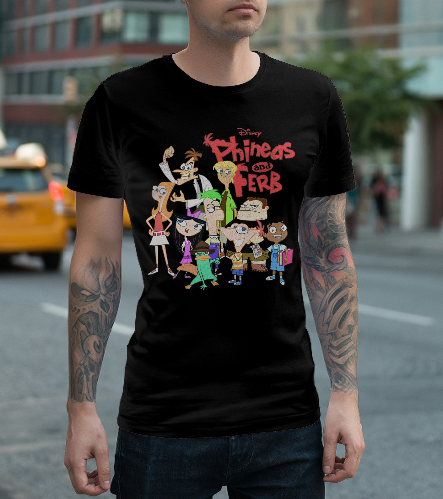 Disney Phineas And Ferb The Group Cast Duo Agent Perry Doofenshmirtz Adventure Team T-Shirt