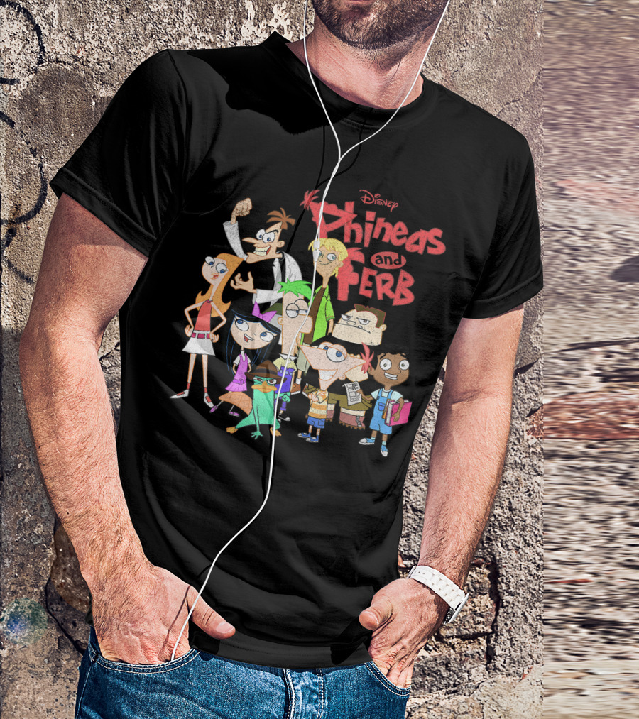 Disney Phineas And Ferb The Group Cast Duo Agent Perry Doofenshmirtz Adventure Team T-Shirt