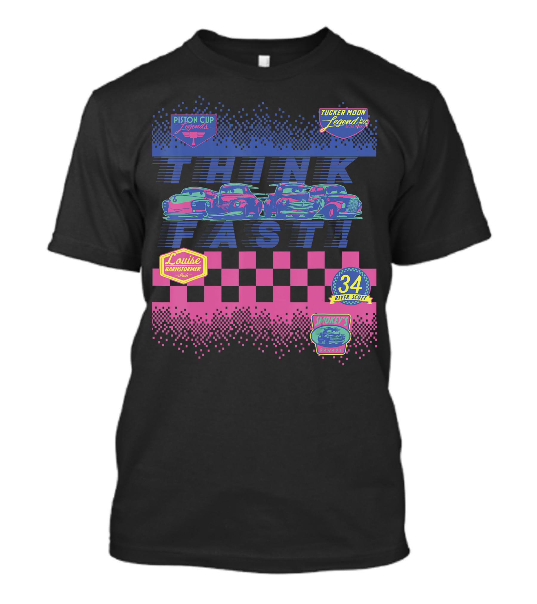 Piston Cup Legends Think Fast With River Scott Louise Nash And Smokey T-Shirt