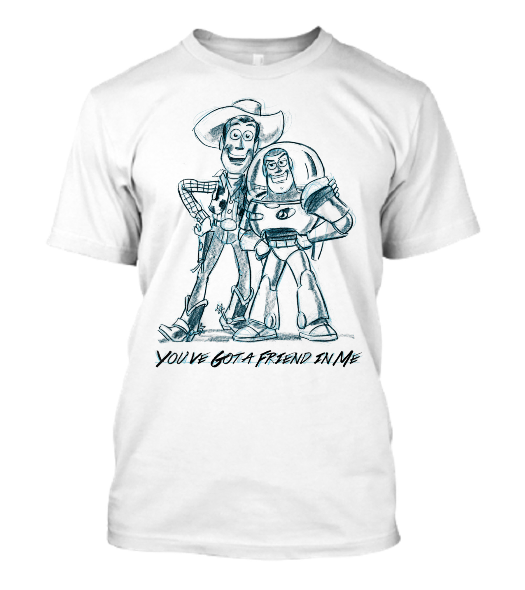 Disney Pixar Toy Story You've Got A Friend In Me Buzz And Woody Sketch T-Shirt