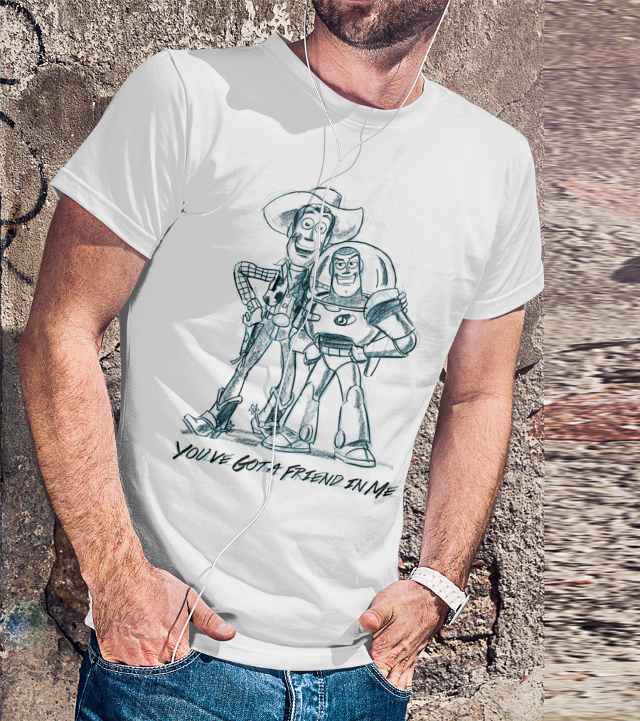 Disney Pixar Toy Story You've Got A Friend In Me Buzz And Woody Sketch T-Shirt