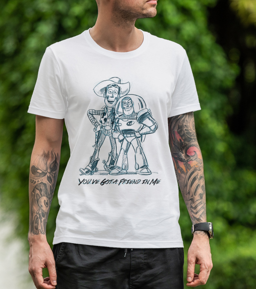 Disney Pixar Toy Story You've Got A Friend In Me Buzz And Woody Sketch T-Shirt