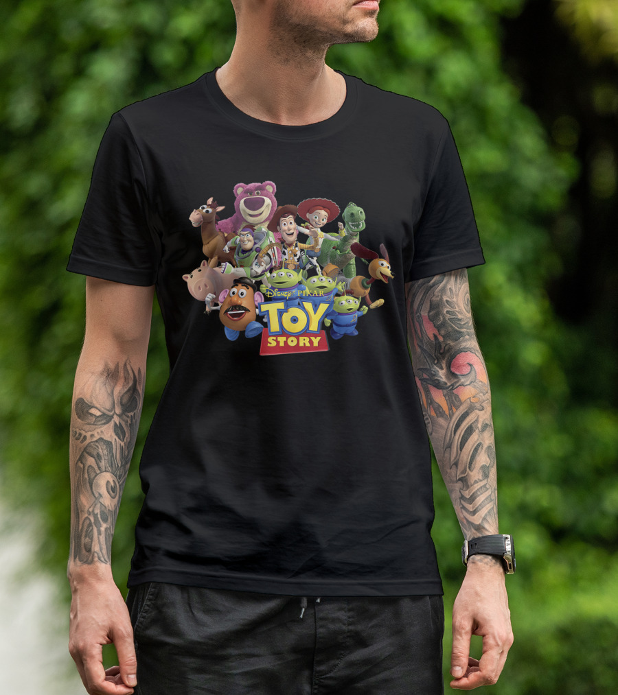Disney Pixar Toy Story Characters Buzz Woody Jessie Rex Hamm Lotso Mr. Potato Head Slinky Dog Alien Bullseye T-Shirt