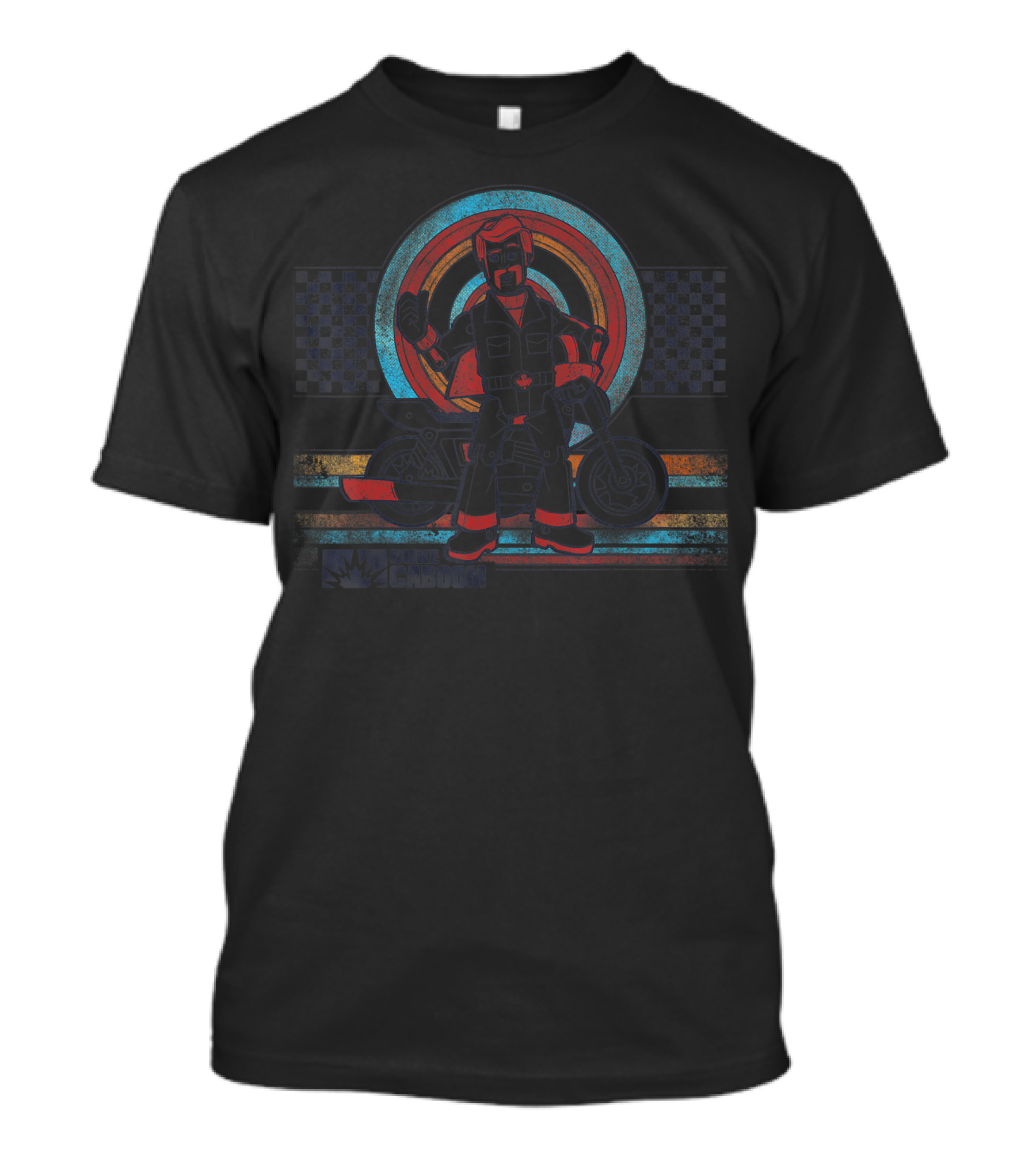 Disney Pixar Toy Story Duke Caboom Checkered Retro Circle Motorcycle T-Shirt