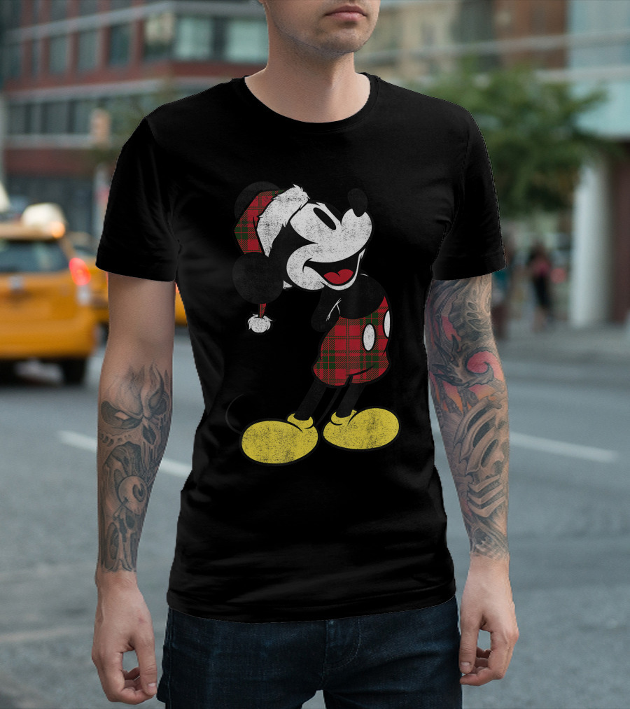 Disney Mickey Christmas Plaid Festive Mickey Mouse Holiday T-Shirt