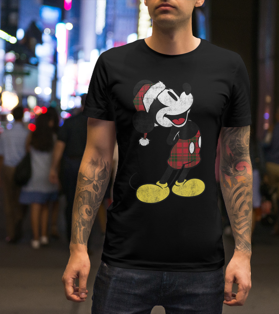 Disney Mickey Christmas Plaid Festive Mickey Mouse Holiday T-Shirt