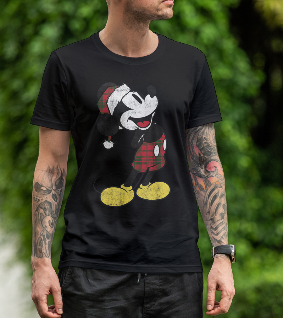 Disney Mickey Christmas Plaid Festive Mickey Mouse Holiday T-Shirt