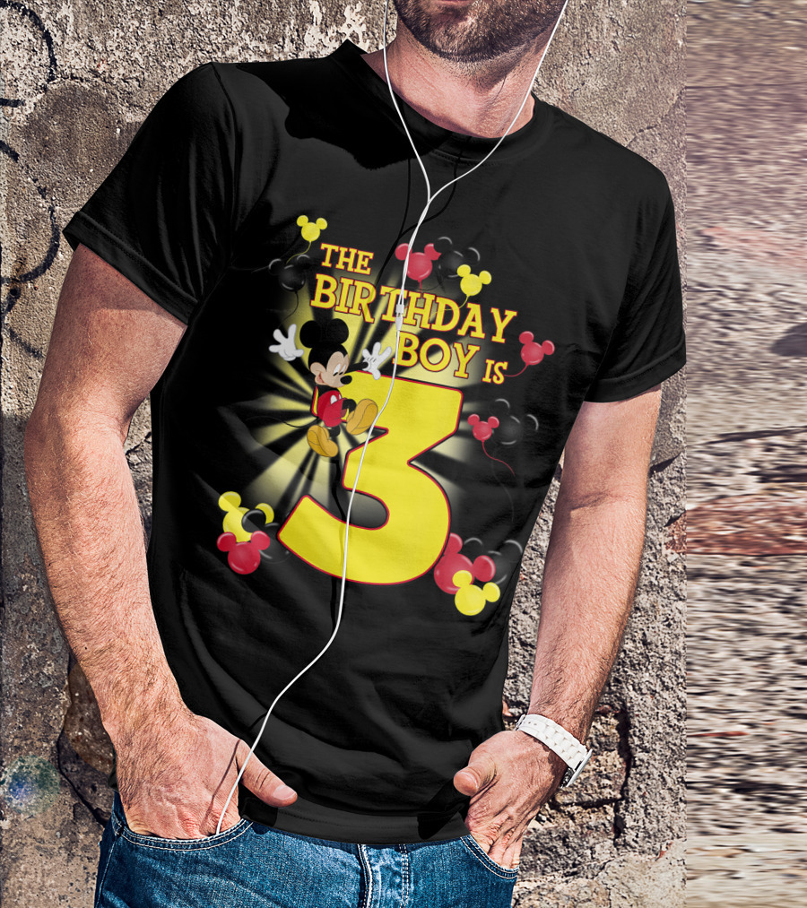 Disney Mickey Mouse The Birthday Boy Is 3 Third Birthday Celebration Mickey And Friends T-Shirt
