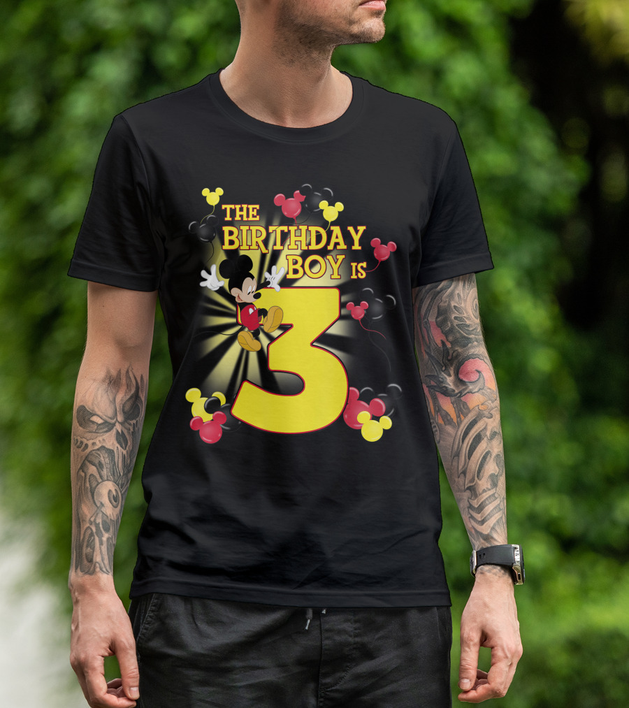 Disney Mickey Mouse The Birthday Boy Is 3 Third Birthday Celebration Mickey And Friends T-Shirt