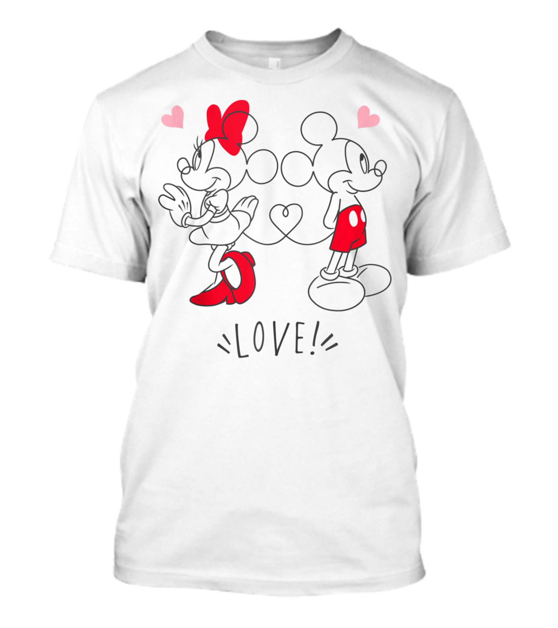 Disney Mickey And Minnie Love With Hearts And Red Accents T-Shirt