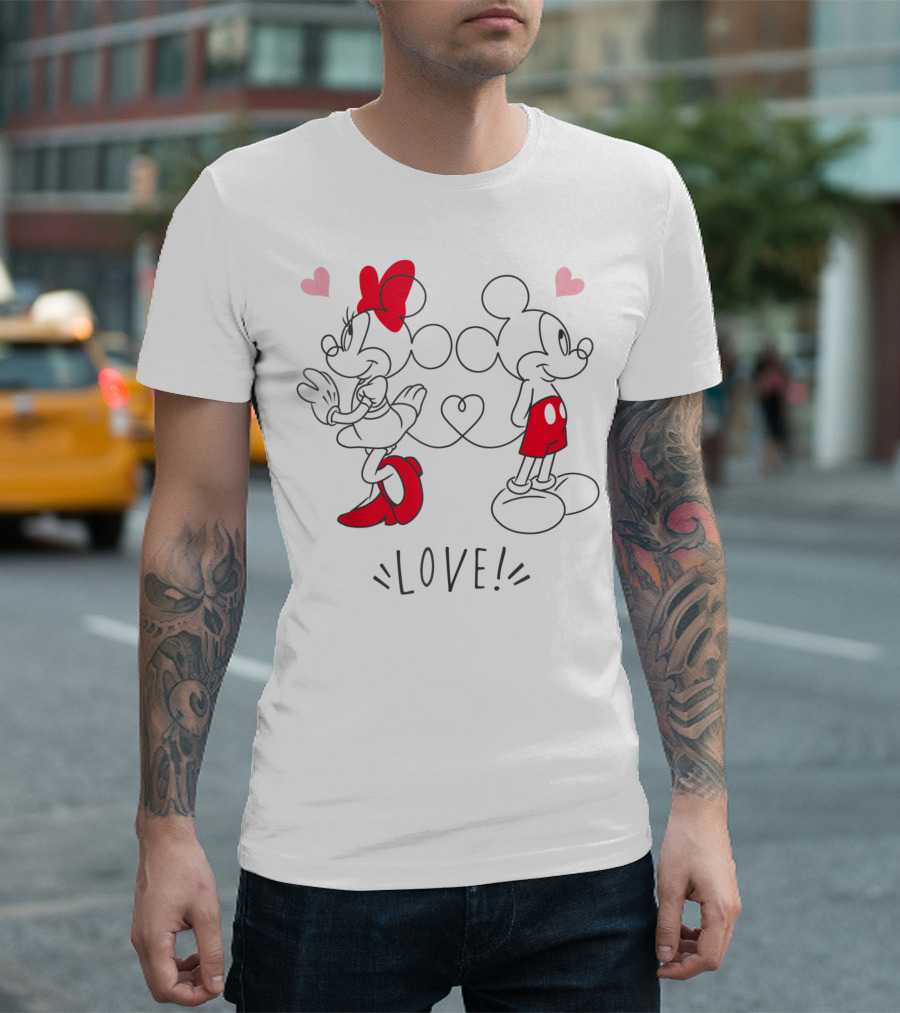 Disney Mickey and Minnie Love with Hearts and Red Accents T-Shirt