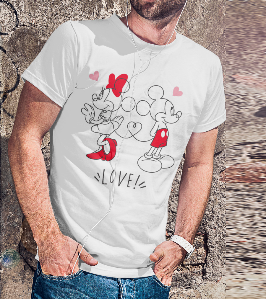 Disney Mickey And Minnie Love With Hearts And Red Accents T-Shirt