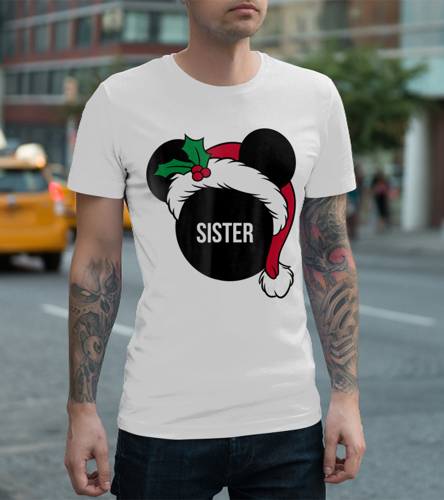 Disney Mickey Mouse Santa Hat Sister Holiday Family T-Shirt