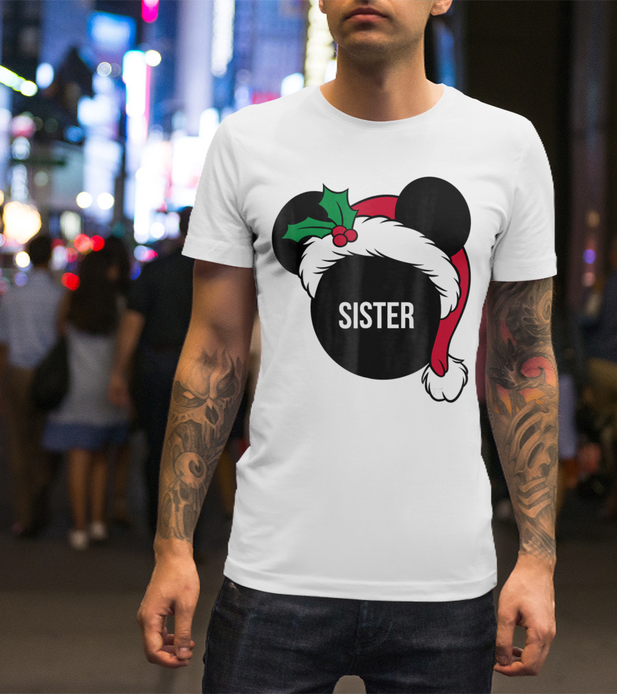Disney Mickey Mouse Santa Hat Sister Holiday Family T-Shirt