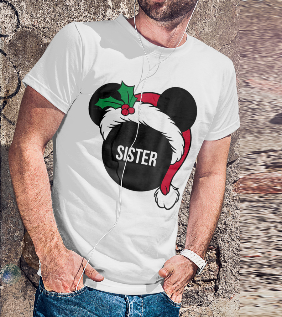 Disney Mickey Mouse Santa Hat Sister Holiday Family T-Shirt