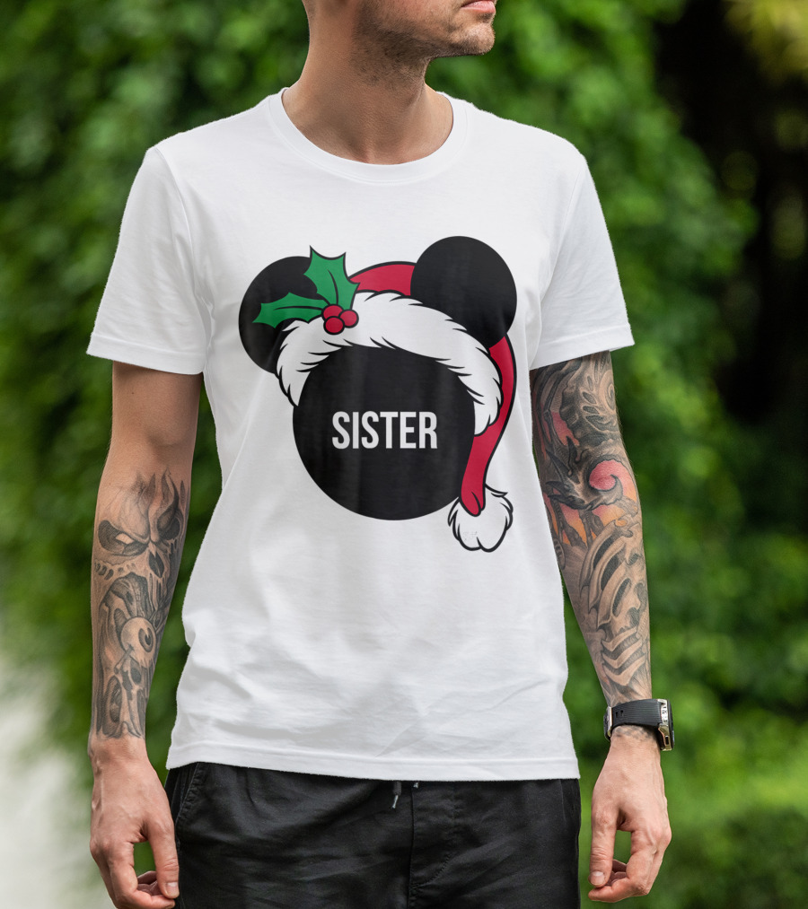 Disney Mickey Mouse Santa Hat Sister Holiday Family T-Shirt