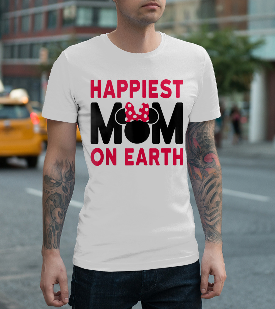 Happiest Mom On Earth Disney Red And Black Minnie Mouse Ears Bow T-Shirt