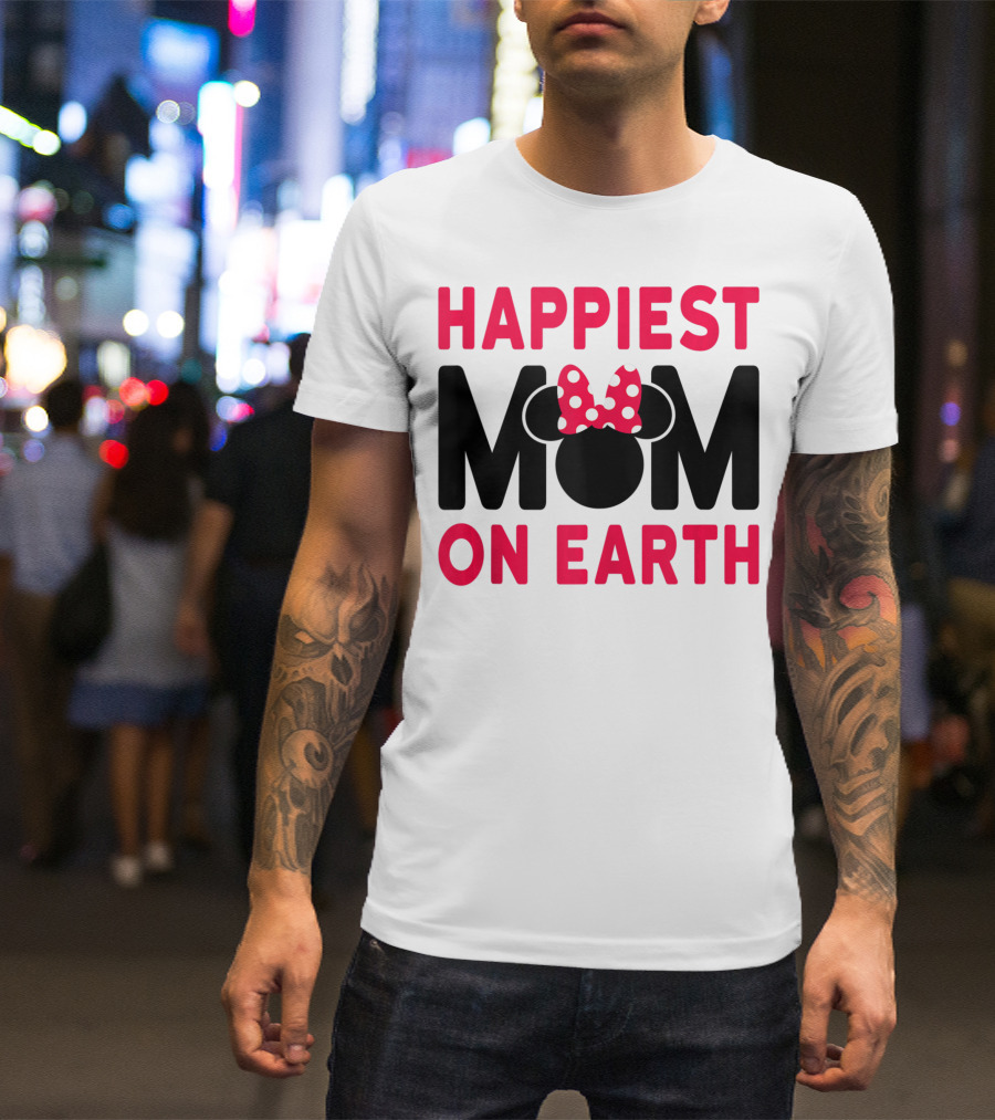 Happiest Mom On Earth Disney Red And Black Minnie Mouse Ears Bow T-Shirt