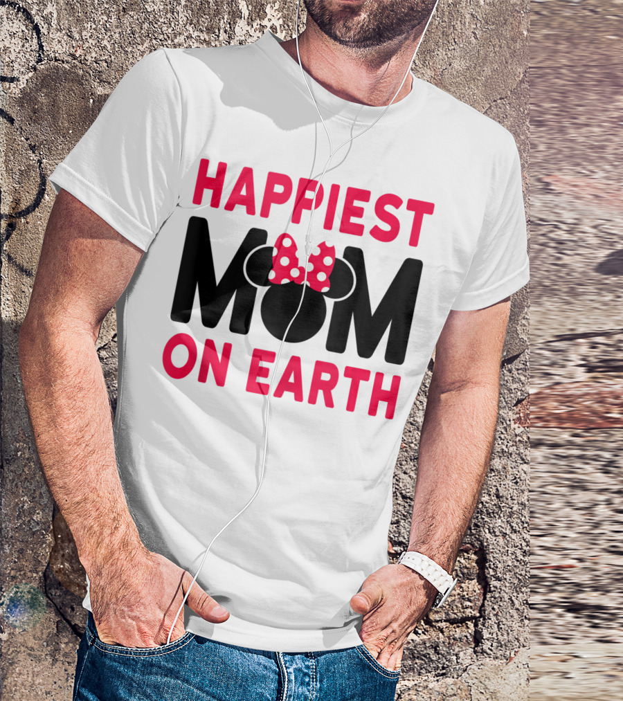 Happiest Mom On Earth Disney Red And Black Minnie Mouse Ears Bow T-Shirt