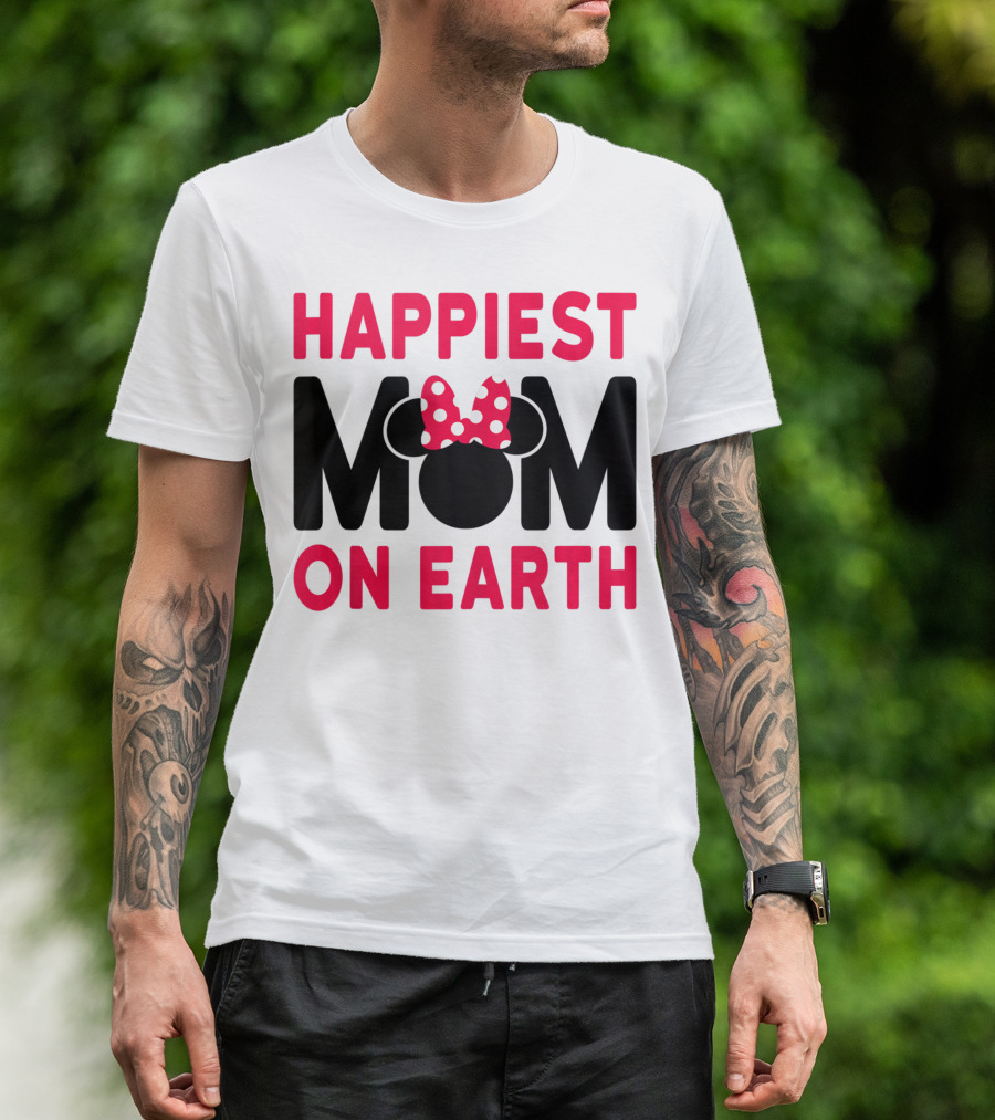 Happiest Mom On Earth Disney Red And Black Minnie Mouse Ears Bow T-Shirt