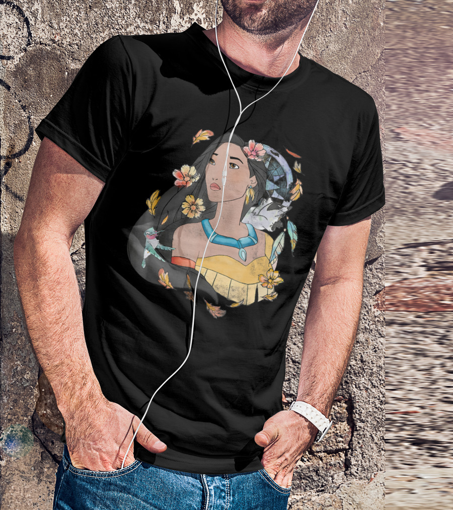 Disney Pocahontas Watercolor Dreamcatcher Flowers Leaves And Feathers T-Shirt