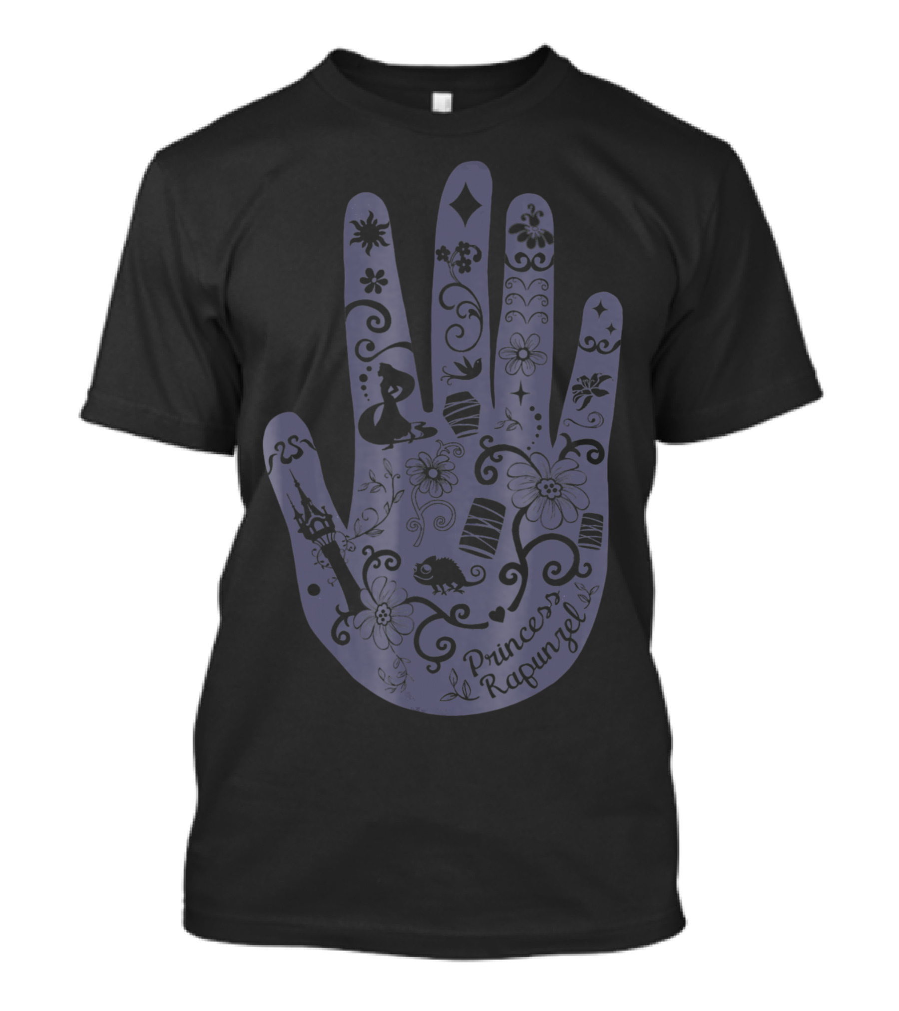 Princess Rapunzel Tangled Silhouette Henna Hand Patterns Disney T-Shirt