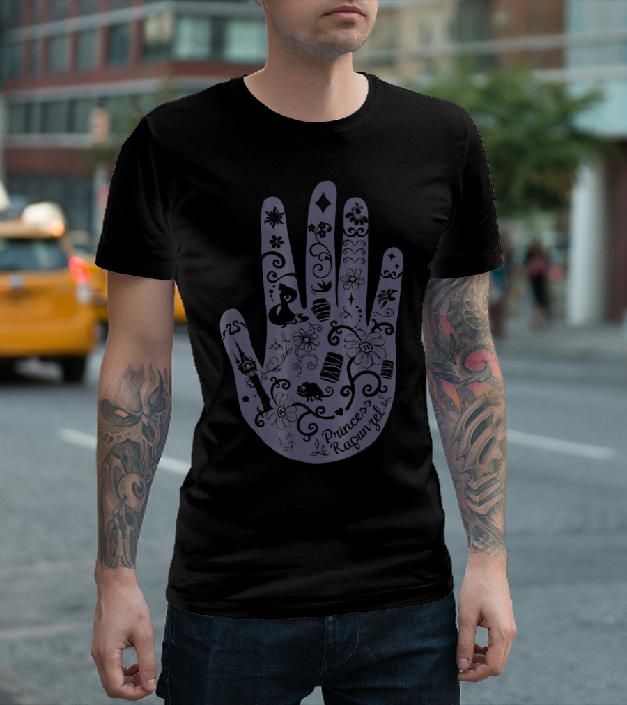 Princess Rapunzel Tangled Silhouette Henna Hand Patterns Disney T-Shirt