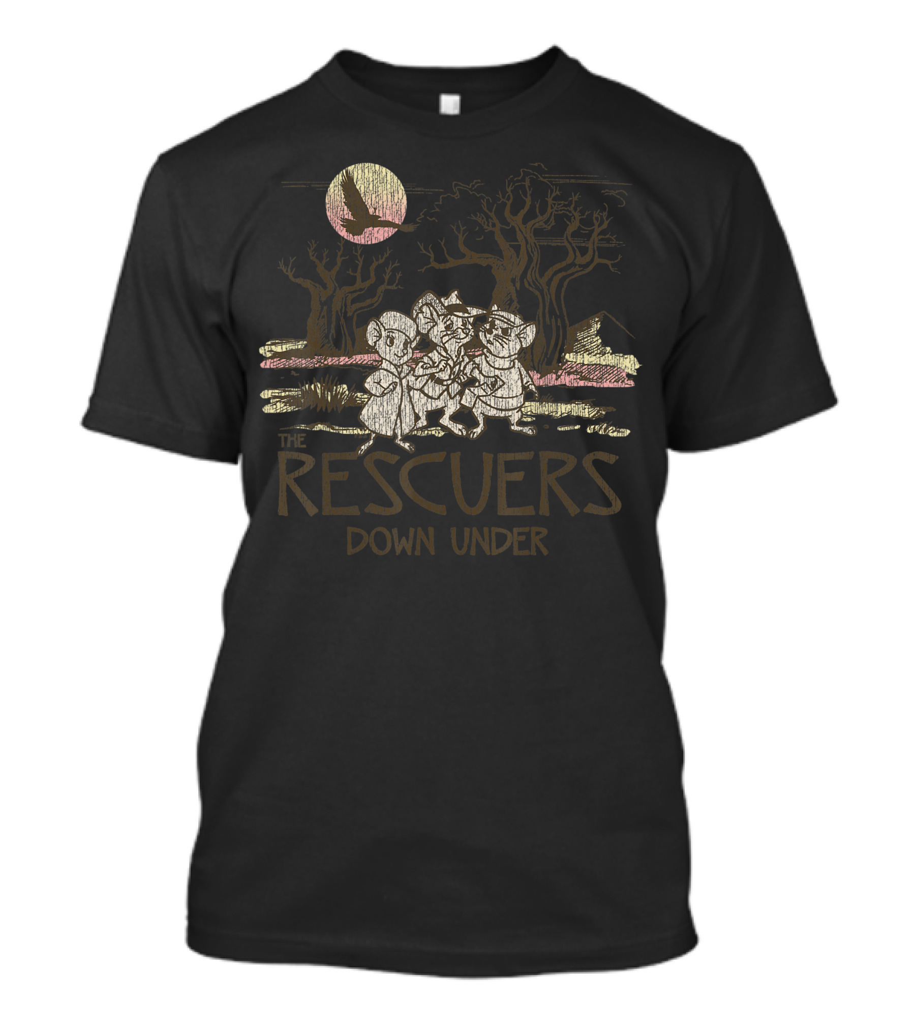 The Rescuers Down Under Adventure Mice Moonlit Forest Scene T-Shirt