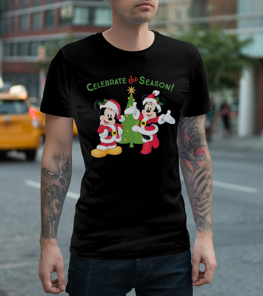 Celebrate The Season Disney Santa Mickey Minnie Holiday T-Shirt