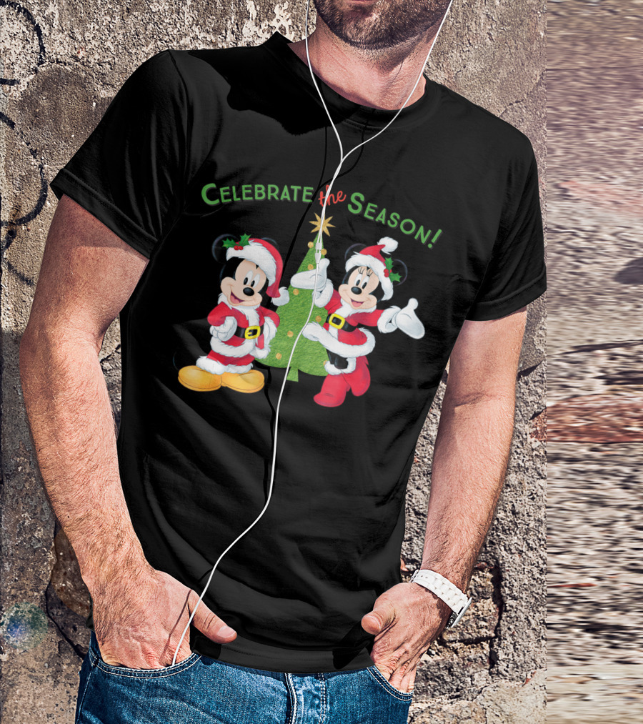 Celebrate The Season Disney Santa Mickey Minnie Holiday T-Shirt