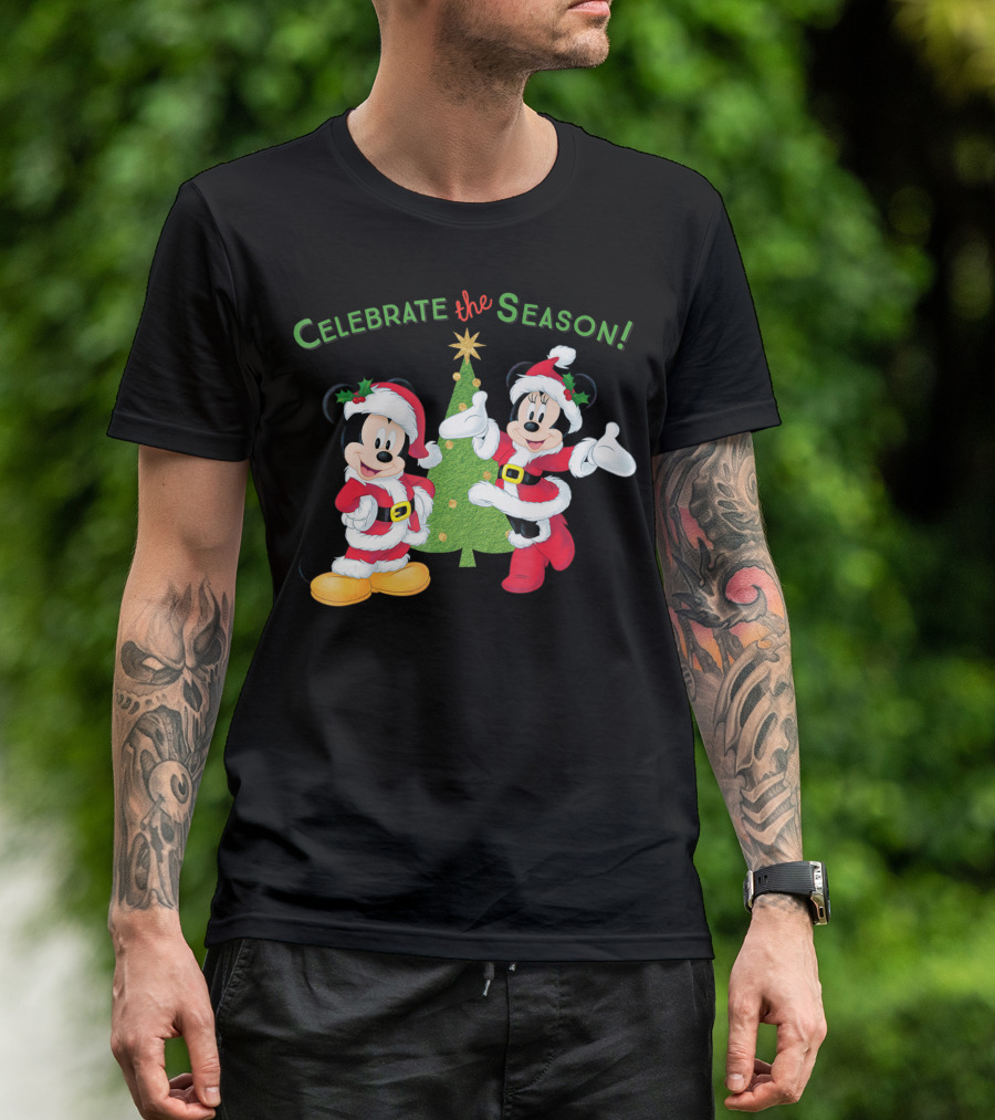 Celebrate The Season Disney Santa Mickey Minnie Holiday T-Shirt