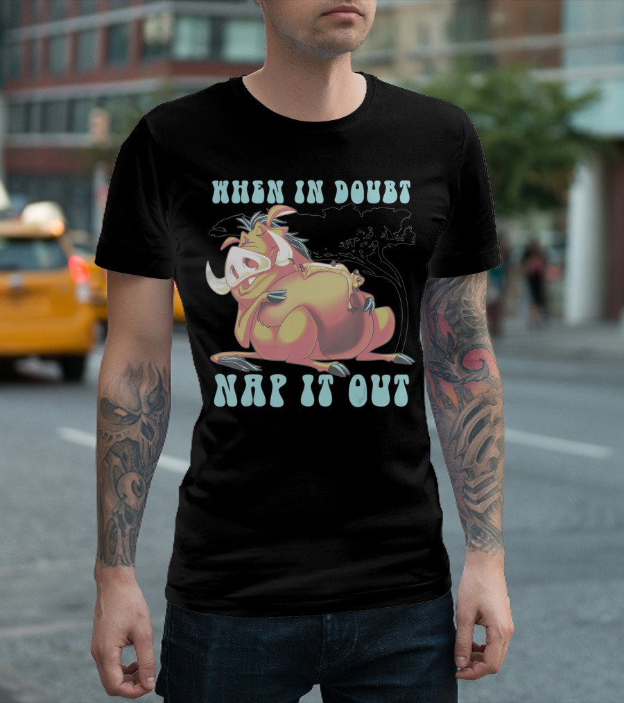 Disney The Lion King Pumbaa When In Doubt Nap It Out Relaxing Under Tree T-Shirt