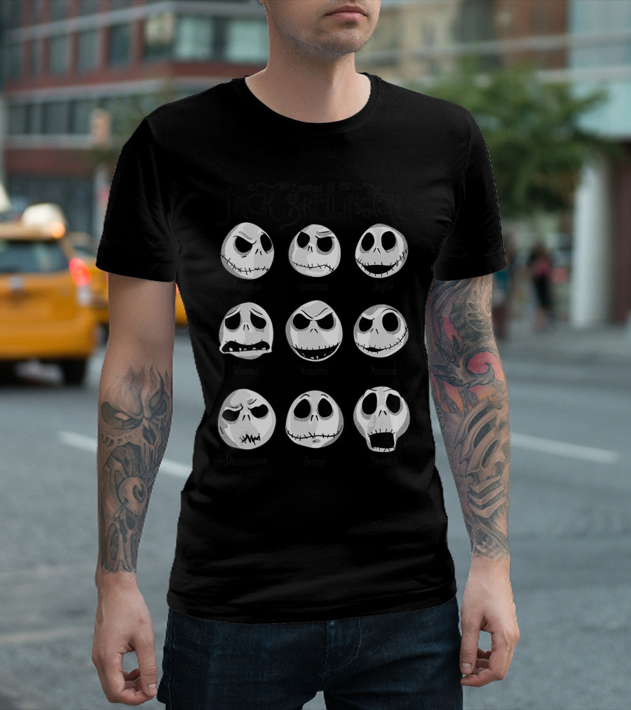 Disney The Nightmare Before Christmas Emotions Of Jack Skellington Faces Worried Vengeful Angry Shocked T-Shirt