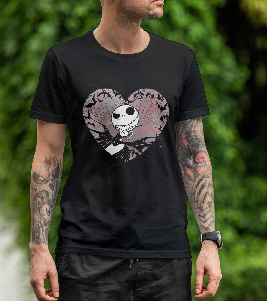 Disney Valentine's Jack Skellington Heart With Bats T-Shirt