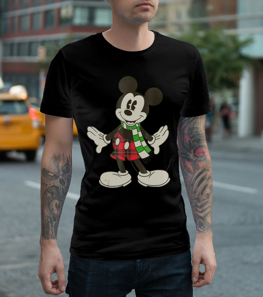 Disney Vintage Mickey Mouse Holiday Plaid Scarf 8J T-Shirt