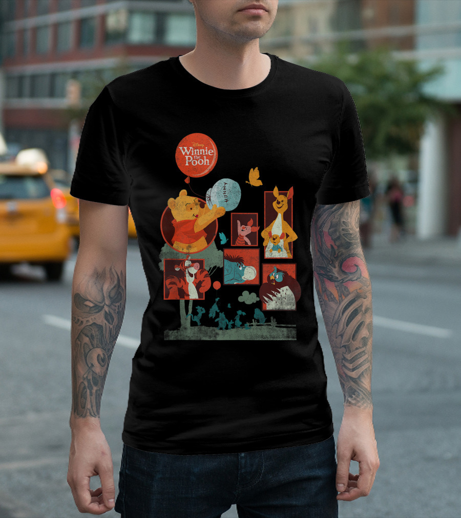 Disney Winnie The Pooh Tigger Eeyore Piglet Roo Kanga Balloon Panels T-Shirt