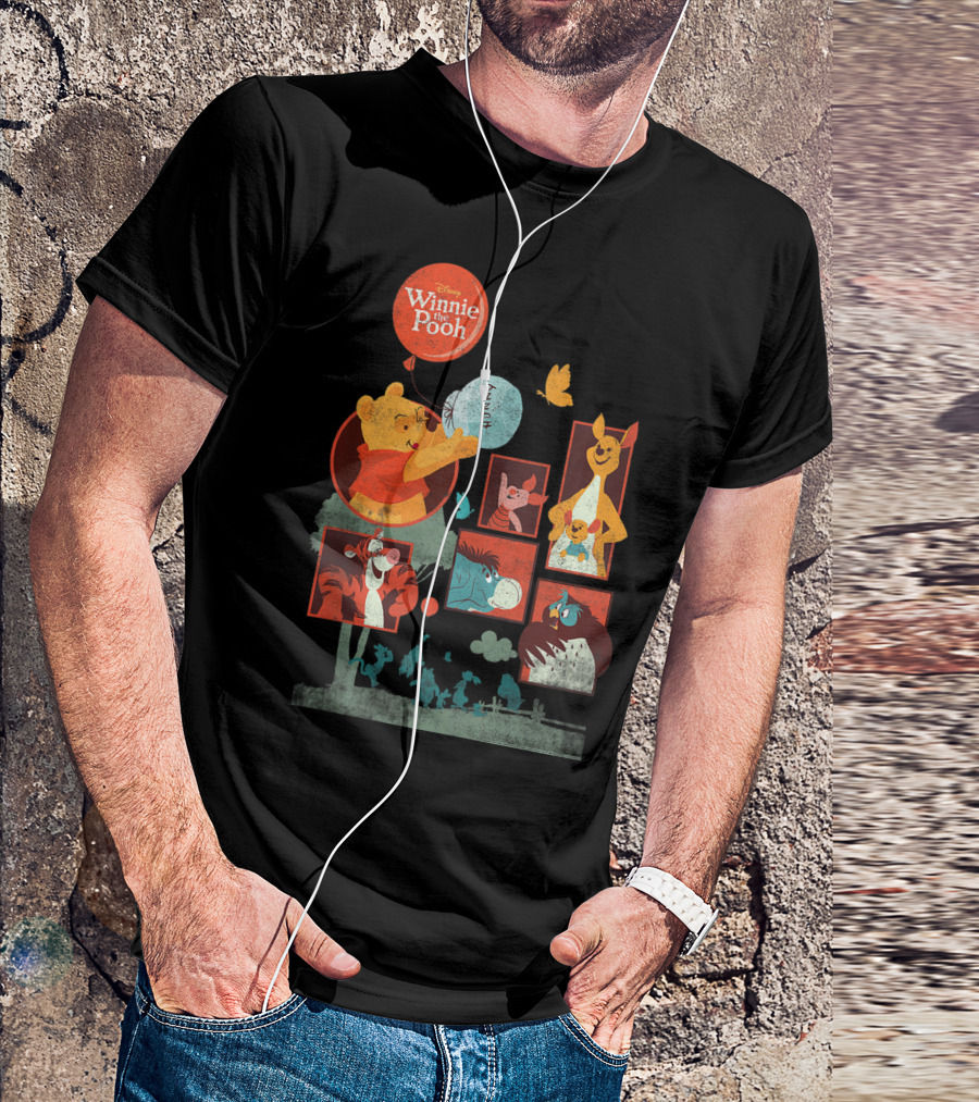 Disney Winnie The Pooh Tigger Eeyore Piglet Roo Kanga Balloon Panels T-Shirt