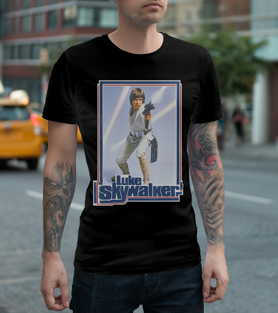 Star Wars Luke Skywalker 1970s Style Retro Laser Blaster Image T-Shirt