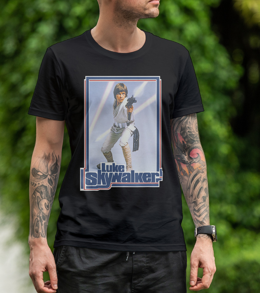 Star Wars Luke Skywalker 1970s Style Retro Laser Blaster Image T-Shirt