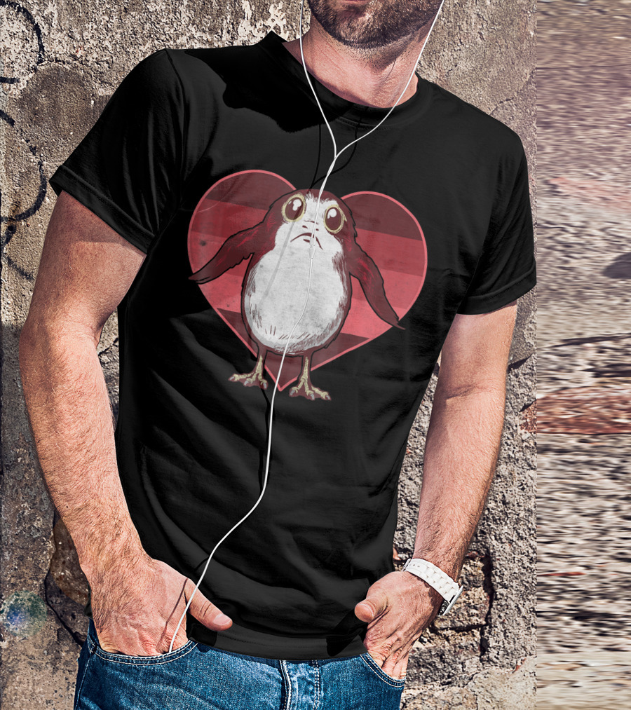 Star Wars Porg Inside Red Pink Striped Heart Valentine T-Shirt