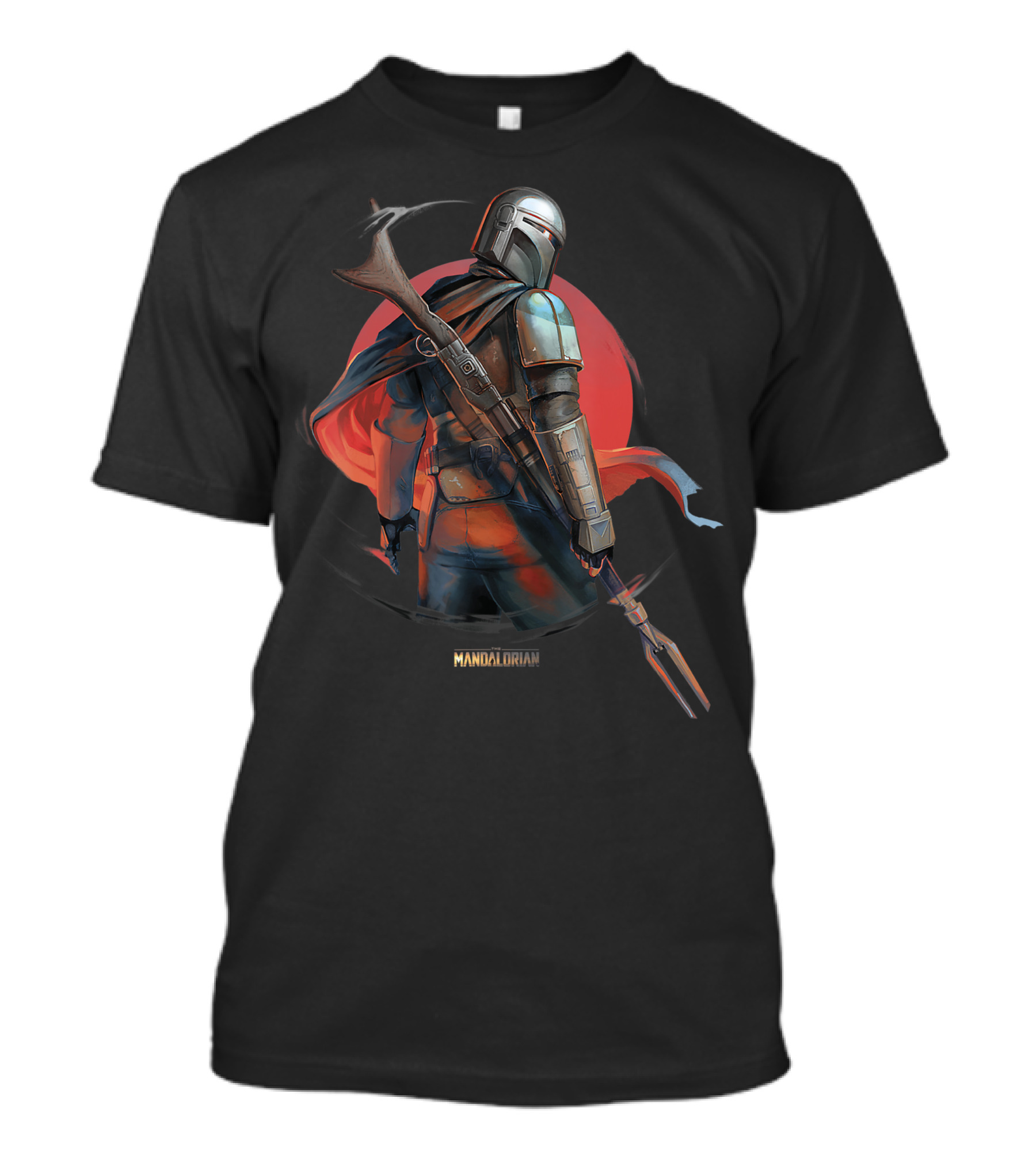 The Mandalorian Star Wars Detailed Artwork With Red Circle Background T-Shirt
