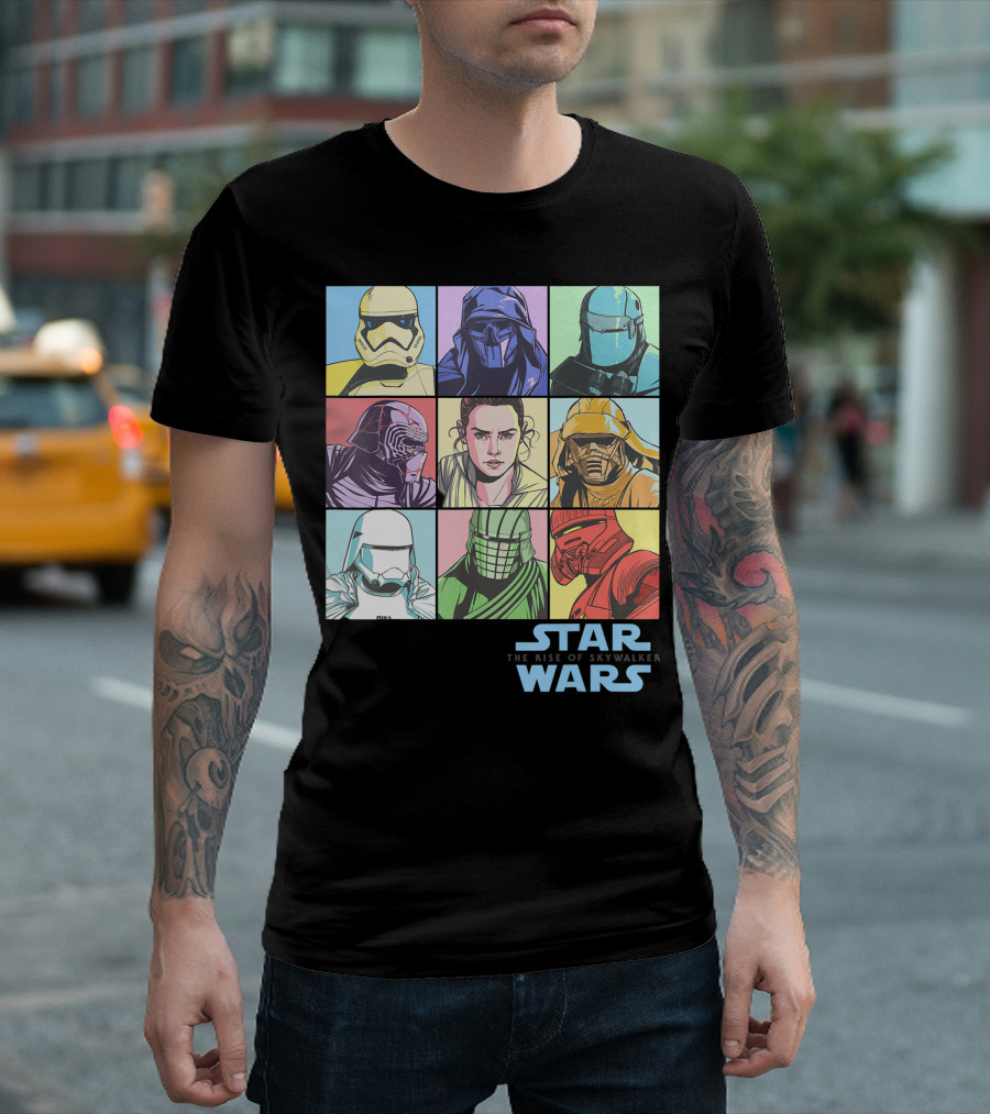 Star Wars The Rise Of Skywalker Group Shot Characters Pastel Color Panels T-Shirt
